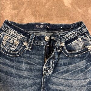Miss Me Distressed Blue Jeans with Silver Accents